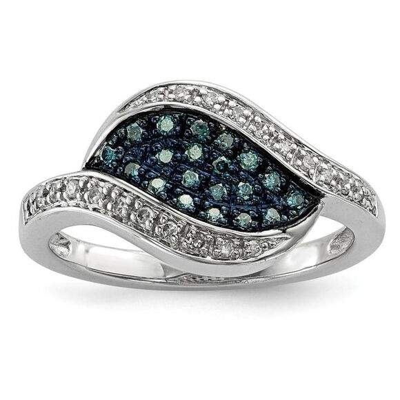 Black Bow Jewelry Co. Jewelry - Blue & White Diamond Marquise Cluster Ring in Sterling Silver Size 8